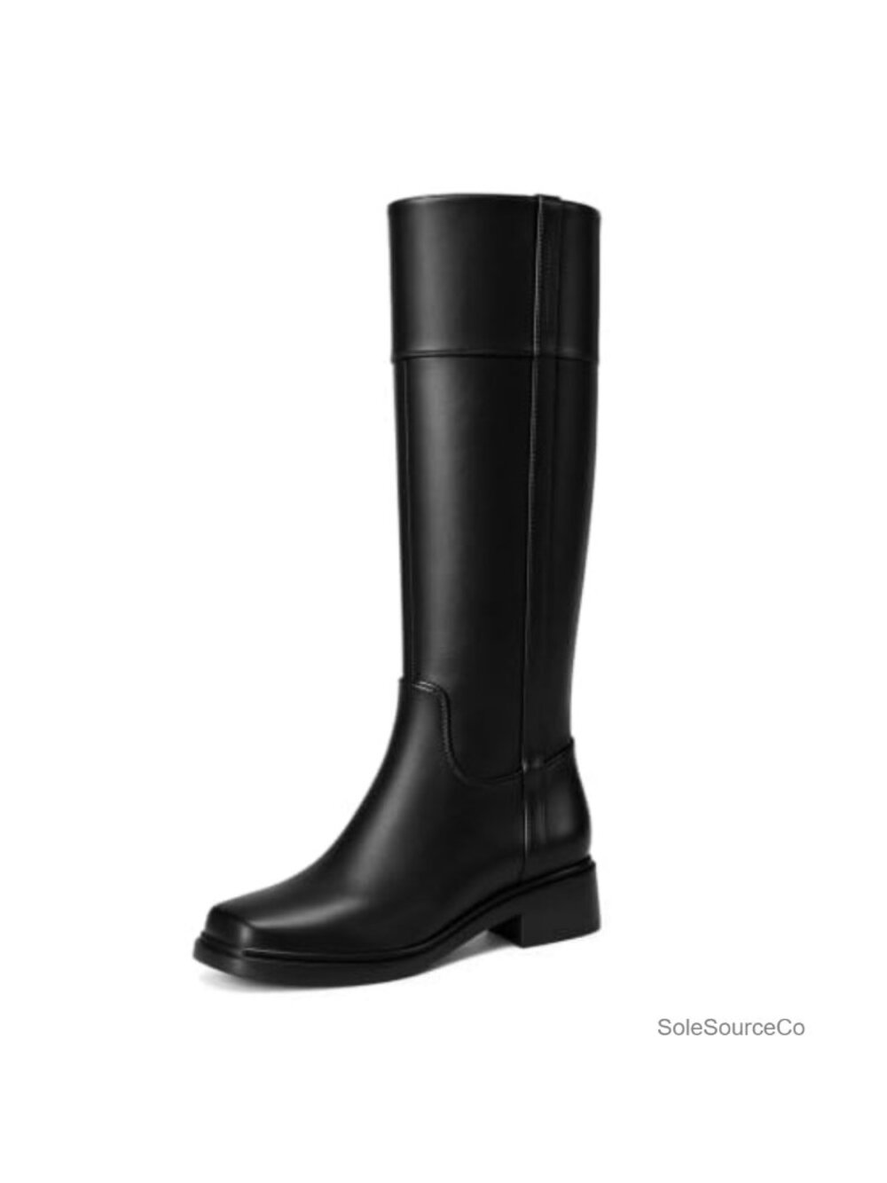 Womens Knee High Boots Square Toe Block Heel Side Zipper Faux Leather